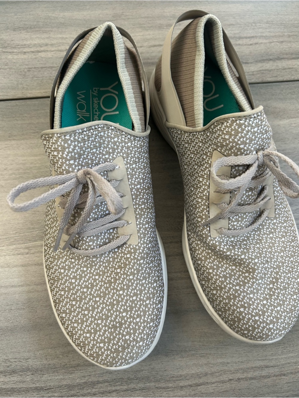 Skechers Knit Slip-On Sneakers in Taupe and White size 6.5